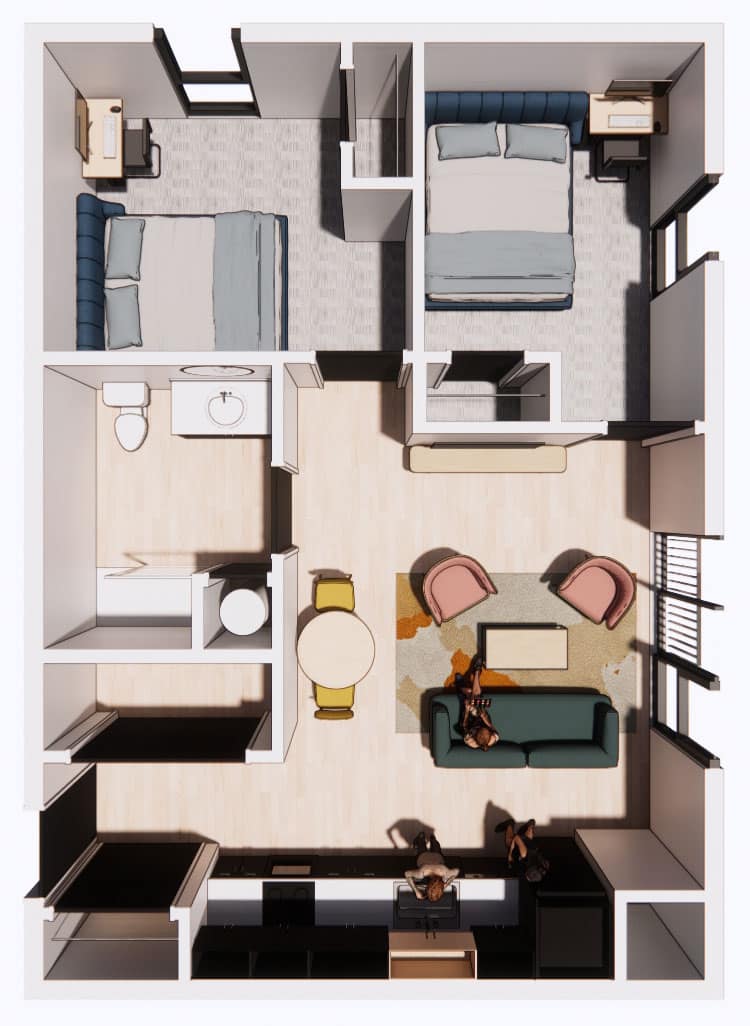 Two-bedroom floor plan at the CMC housing project in Breckenridge.