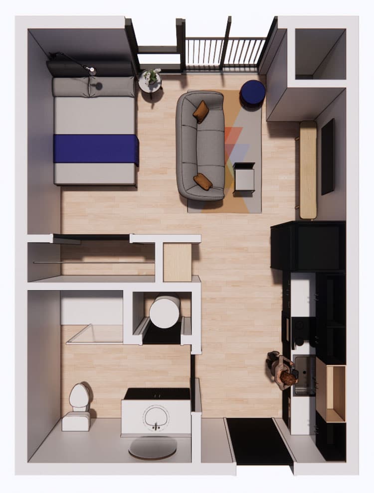 One-bedroom floor plan at the CMC housing project in Breckenridge.