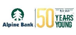 Alpine Bank's 50th anniversary logo.