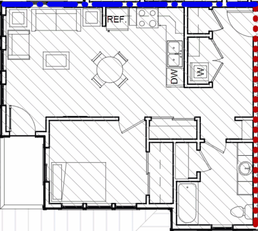 Floor plan for Denison Commons one bedroom