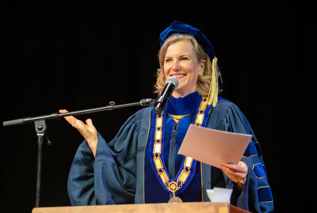 CMC President and CEO Carrie Besnette Hauser at the Salida commencement ceremony.