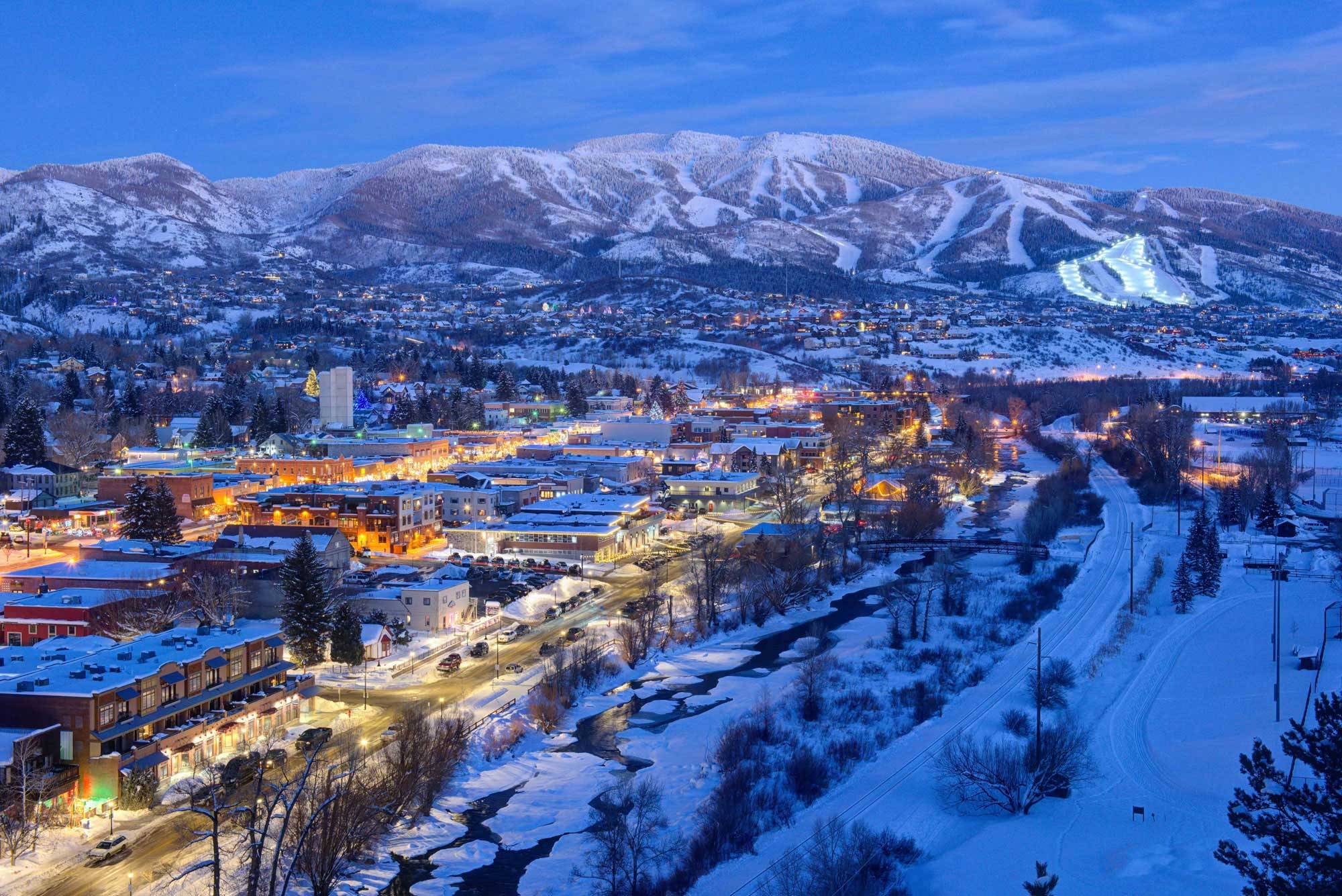 Steamboat Springs, Colorado, at dust in the winter