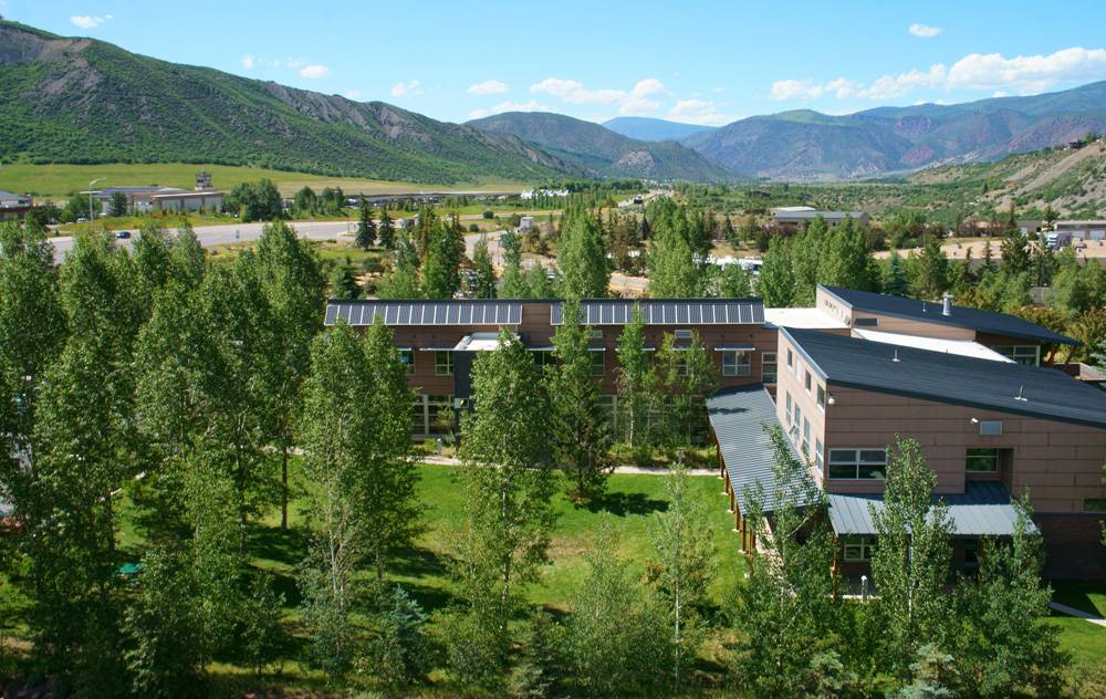 CMC Aspen campus at dawn with the Sawatch Mountain Range  in the background.